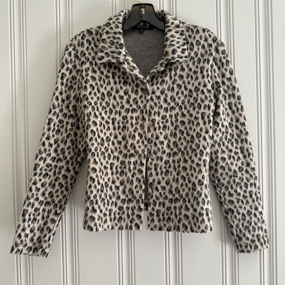 Leopard Print Button Up Teddy Jacket - image 1
